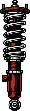 Red performance car shock absorber coilover illustration on black