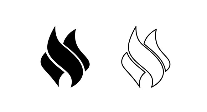 Minimalist Fire Flame Icon Set in Solid and Outline Styles