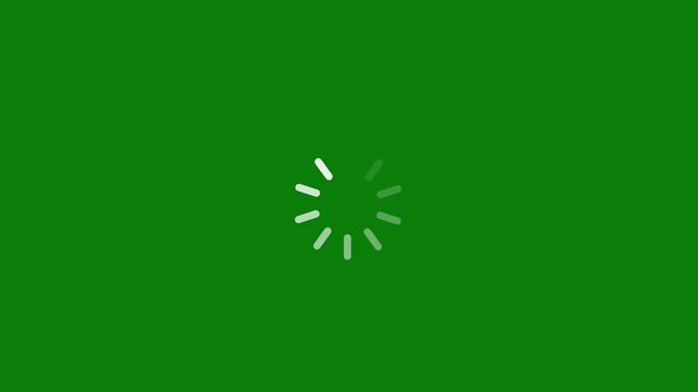 Green screen background with dynamic white spinning loader animation loop seamless modern loading spinner indicator for presentations and digital projects