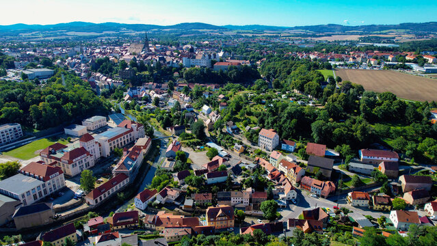  Aerial panorama view of the city Bautzen in east Germany on a sunny day in late Spring 