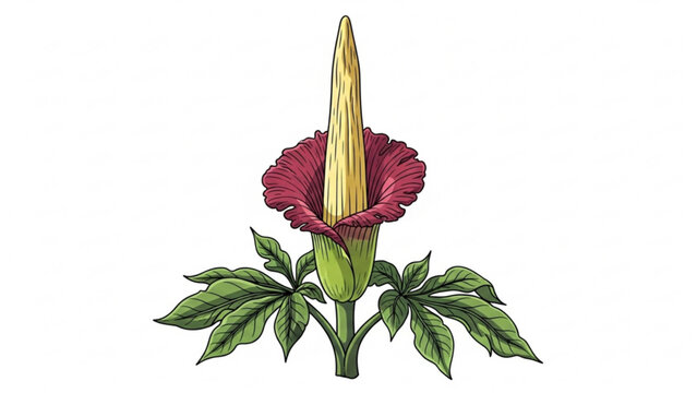 Detailed Illustration of a Titan Arum Corpse Flower Plant