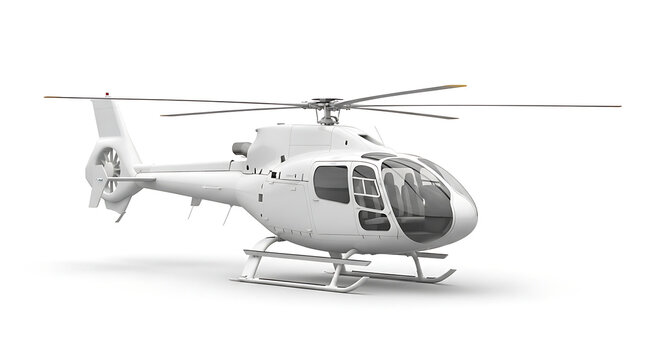 A sleek white helicopter with a modern design on a clean white background