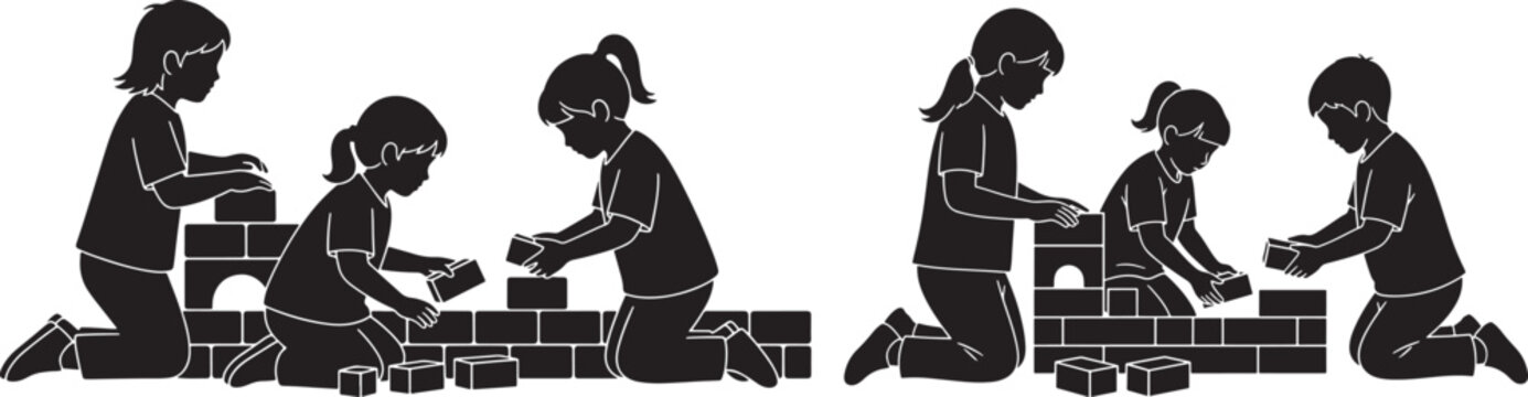 Children playing with building blocks children building education learning development childhood silhouette activity recreation together teamwork creativity imagination playroom