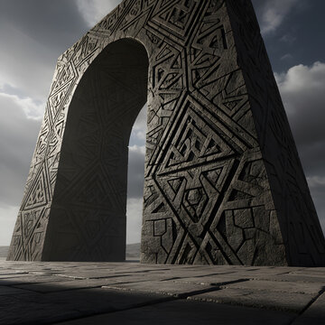 Monolithic Ancient Stone Archway with Geometric Engravings