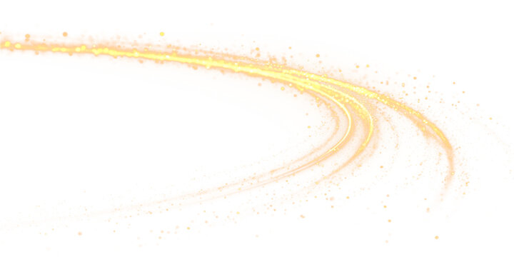 Orange light swirl arc with sparkles on black, transparent png overlay element