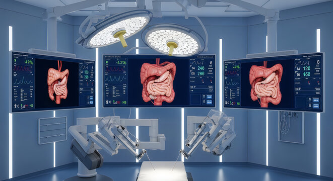 Medical robot performing laparoscopic surgery on digestive system