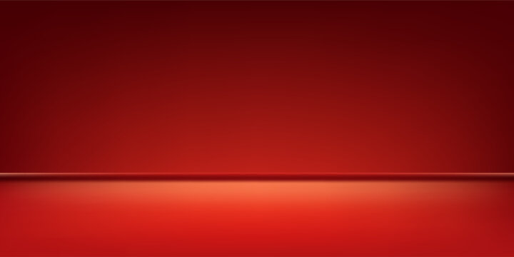 Abstract gradient podium background. Red empty 3d studio backdrop. Clean scene for product presentation. Christmas or New Year mockup template. Vector illustration.