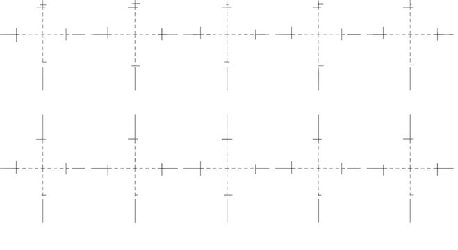 Repeating pattern of simple crosses and dashed lines, forming a consistent grid or measurement template on a clean white background.