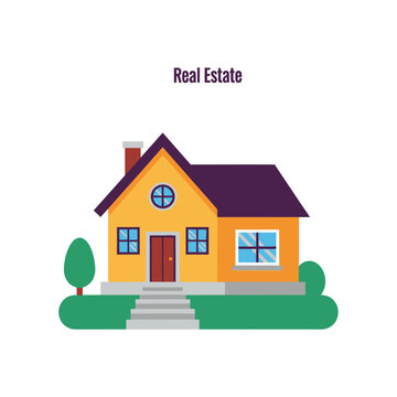 A cartoon yellow house with roof.