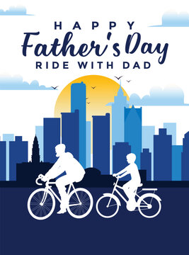Happy Father&rsquo;s Day Bicycle Travel Design Father and Kid Outdoor Activity Template