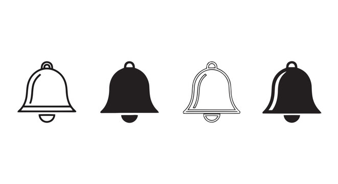 Set of Bell Notification Icons in Outline and Solid Styles