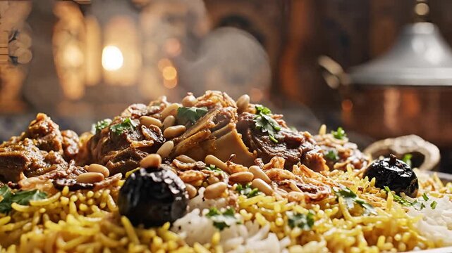 Delicious Middle Eastern Lamb Mandi Rice Dish Steaming Hot.