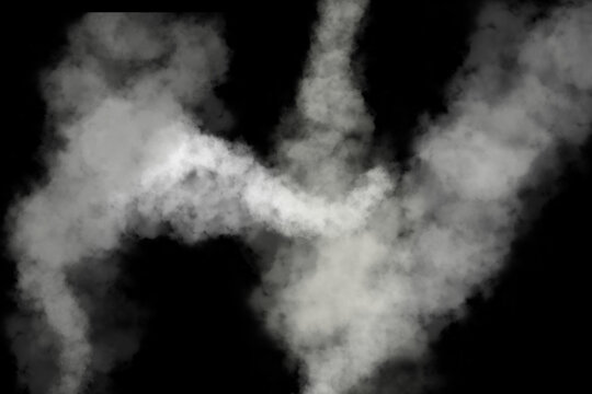Efecto de humo blanco denso o nubes abstractas aisladas sobre fondo negro.