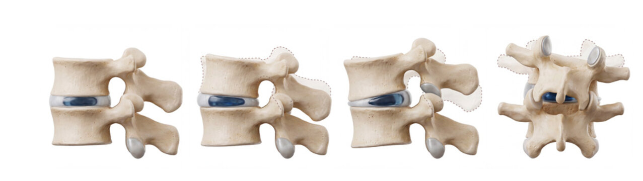 The mobility of the lumbar vertebrae. Facet joint. Medical illustration. Labeled