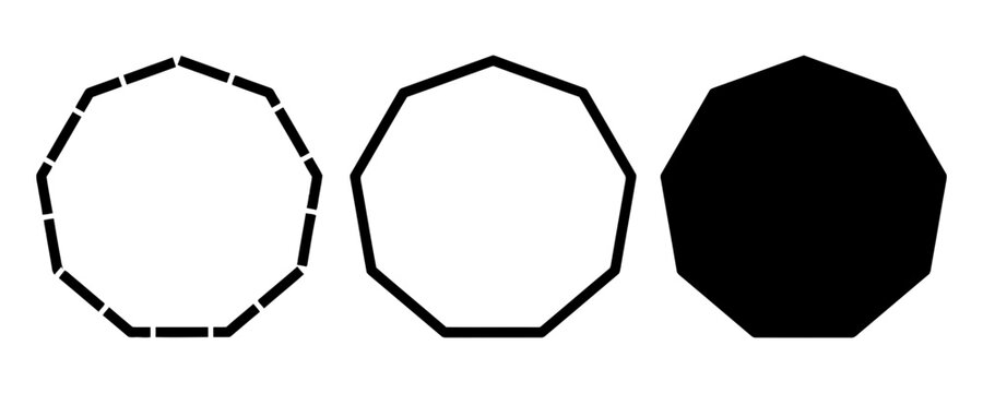 Set of Heptagon Geometric Shapes in Outline and Solid Styles