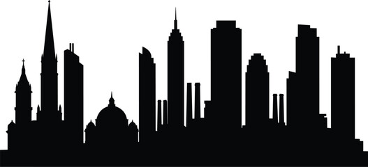 Urban city skyline silhouette with diverse architecture, featuring skyscrapers, domes and cathedrals vector © Only