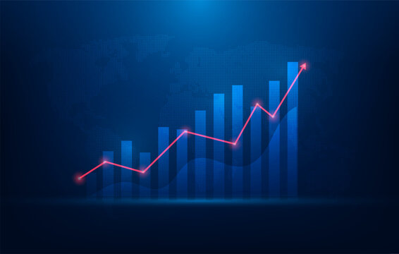 business finance trading stock market investment growth global economy blue background. candlestick charts data financial. vector illustration fantastic technology.