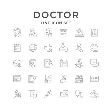 Set line icons of doctor