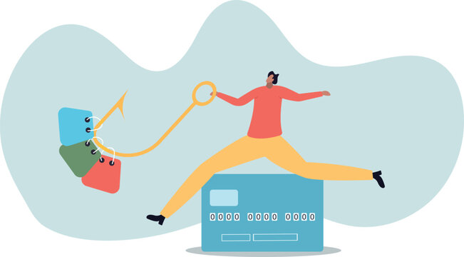 Consumerism and marketing luring people to shop with credit card debt risk,human life and situation.
