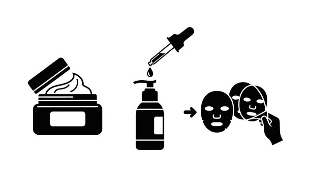 Step-by-step skincare routine illustration applying serum and face mask for a healthy complexion