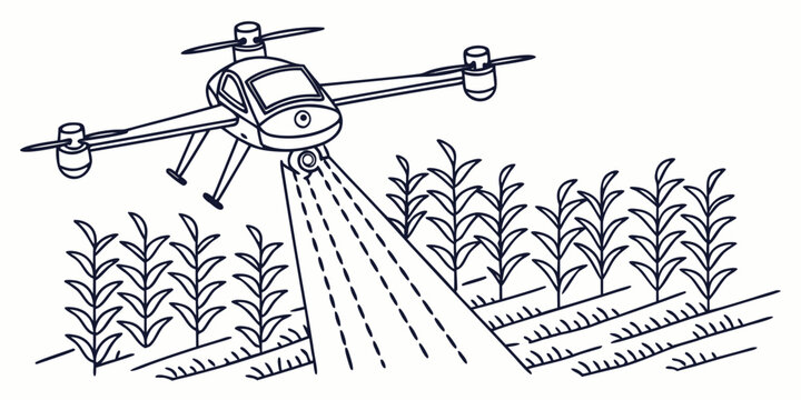 Agricultural drone spraying crops in field with agriculture spraying technology cultivation automation agritech irrigation precision robotics production industry innovation development