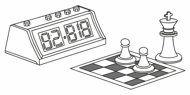 Digital chess clock and board with king and pawns strategy tournament competition checkmate intellectual analysis challenge thinking decision illustration equipment activity entertainment