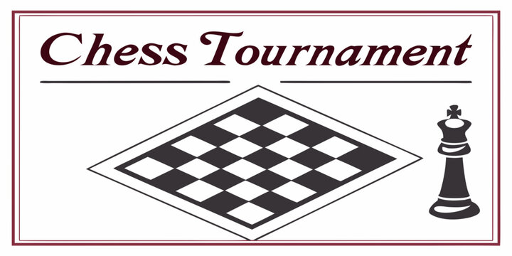 Chess tournament banner with board and king piece tournament competition strategy intellectual challenge analysis checkmate illustration announcement planning concentration activity