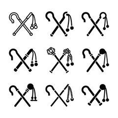 Obraz premium Collection of Crossed Staffs and Scepters Icons, Symbols of Power and Authority