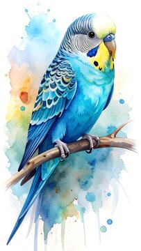 Blue Budgie Watercolor. (1)