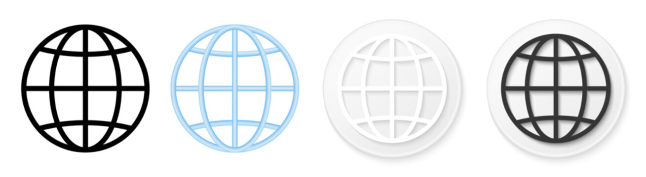 World Globe Icons Collection &ndash; Global Map Planet icon Set for Web UI Design. Vector Illustration