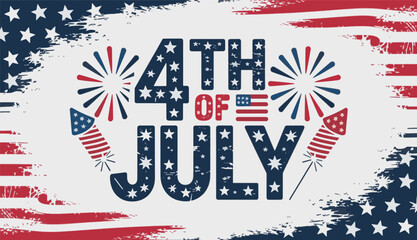 Naklejka premium 4th of July Independence Day Vector Design with Patriotic Typography, Fireworks, and Rocket Crackers