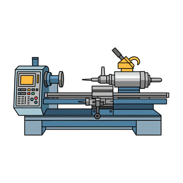 CNC lathe machine with digital control panel and tool holder