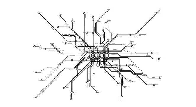 Abstract subway map illustration with intersecting lines.