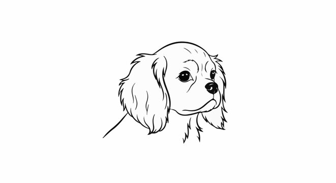 Line art portrait of a Cavalier King Charles Spaniel's head