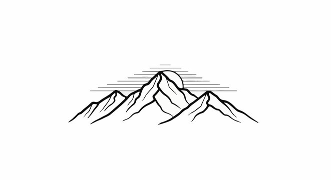 Minimalist outline of a sun rising behind jagged mountain peaks