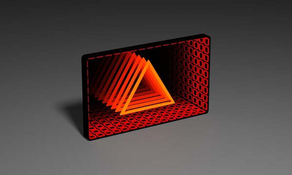 miroir led effet infini avec triangle orange - rendu 3D