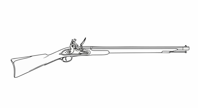 An outline drawing of a historical flintlock rifle