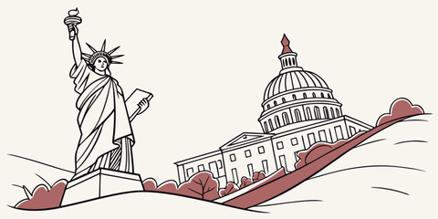 United states landmark illustration featuring statue of liberty and capitol building landmark government washington architecture monument illustration sightseeing patriotic historic building © Gf