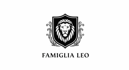 Fototapeta premium A regal lion's head emblem with decorative flourishes and text below