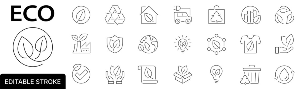 Eco icon. Ecology. Nature. Editable stroke. Vector illustration