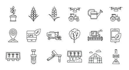 Fototapeta premium Set of 20 Smart Agriculture Line Icons Vector