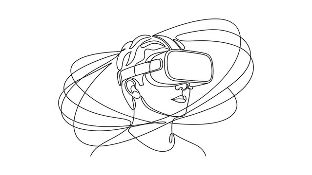 &ldquo;Continuous Line Art men Wearing VR Headset &ndash; Immersive Virtual Reality Experience Minimalist One Line Drawing&rdquo;