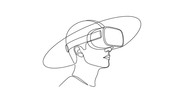 &ldquo;Continuous Line Art men Wearing VR Headset &ndash; Immersive Virtual Reality Experience Minimalist One Line Drawing&rdquo;