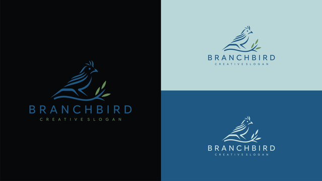 Branch Bird Logo Abstract Perching Bird Modern Nature Branding for Environmental Conservation and Organic Wood Products