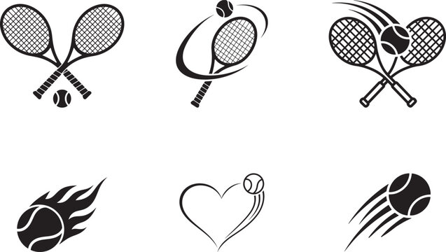Tennis racket and ball sport icon set