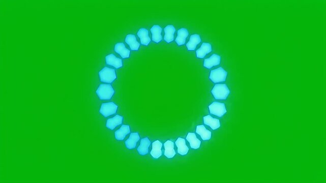 A vibrant blue circular progress indicator composed of hexagonal segments is displayed against a clean white background, suggesting loading or ongoing processes.