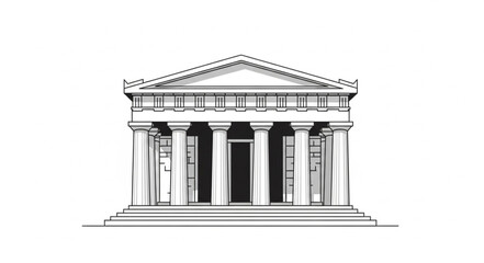 Ancient Greek Temple Facade Drawing With Columns. © Pae