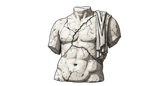 Ancient Greek marble statue torso of a muscular man.
