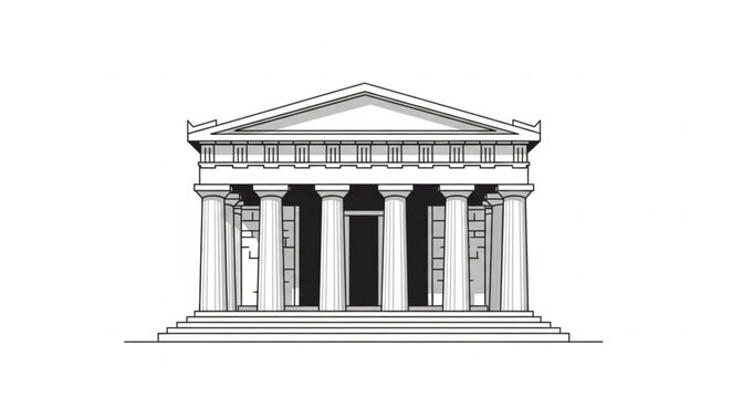Ancient Greek Temple Facade Drawing With Columns.