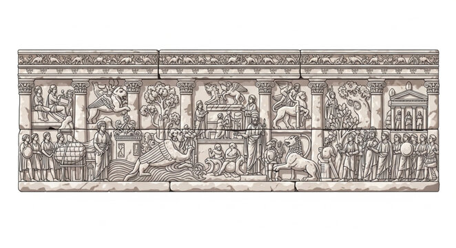 Ancient Roman relief carving depicting a historical procession and battle scenes.